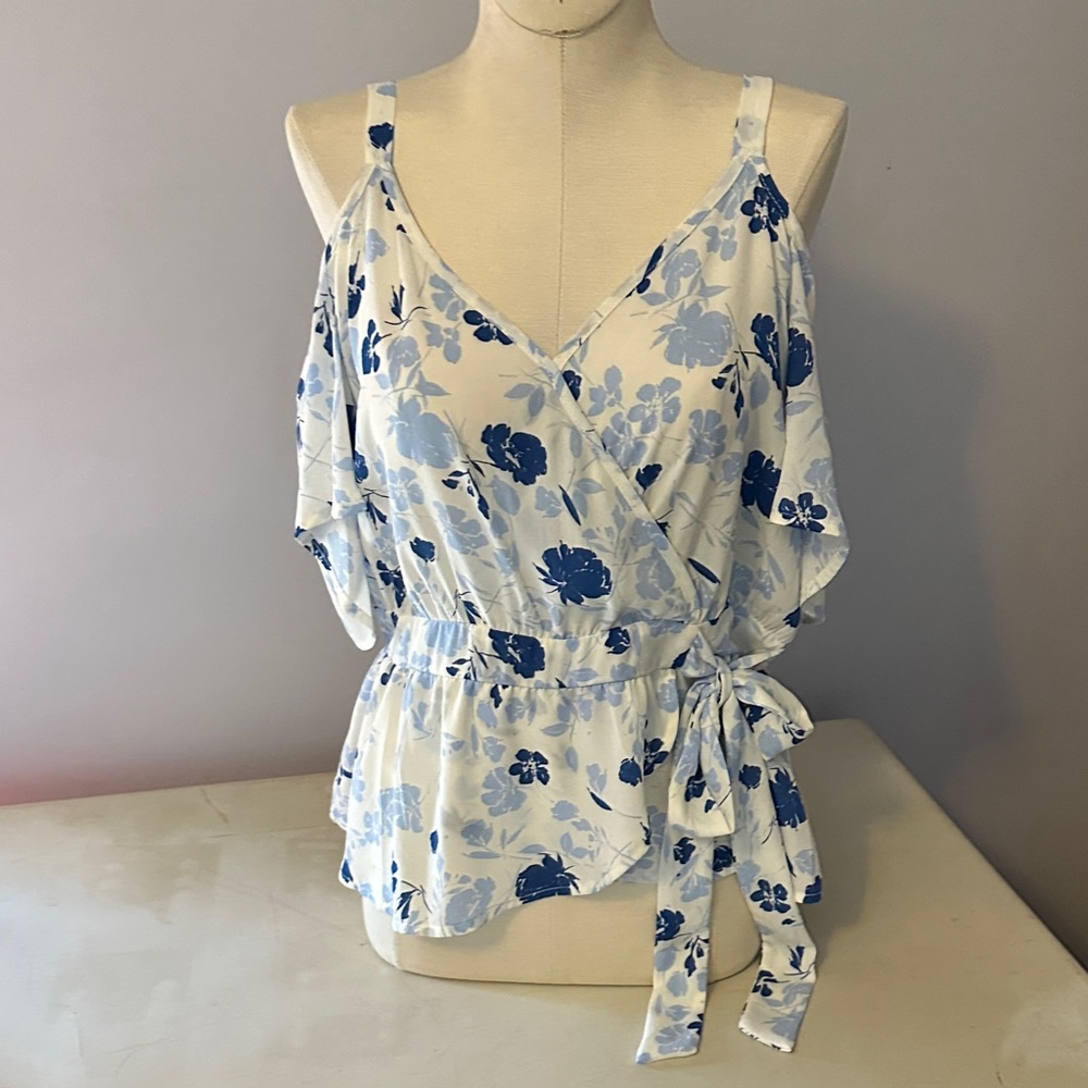 Sienna Sky Floral Wrap Top - Blue and White